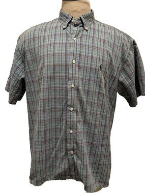 Polo Ralph Lauren Shirt Men's XL Greggor Short Sleeve Blue Plaid Button Down